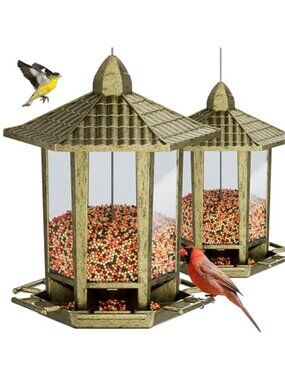 New 2 Pack Bird Feeders for Outdoor, Retro Pagoda Design Fun Installation